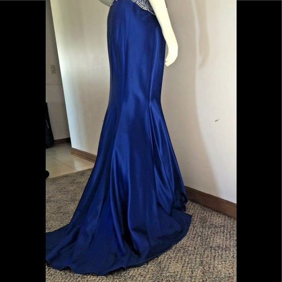 Beaded strapless Blue Silver Maxi Dress Size 44 (US 12) - Picture 6 of 9